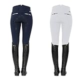 SPOOKS Reithose für Damen Mädchen Kinder, Voll-Besatz Reithosen Leggings Turnierreithose - bequem & stylisch Ricarda Full Grip High Waist - White M