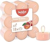 Bolsius - True Scents - 18 Duft theelichter - Pfirsich - Lange Brenndauer von 6 Stunden - Durchmesser 39 mm – Natürliche Extrakte – Enthält Veganes Wachs – Ohne Palmöl