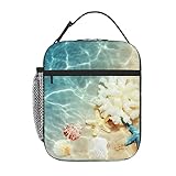 Seestern Koralle und Muschel bedruckte Lunchtasche für Frauen Tragbare Isolierte Lunchbox Wiederverwendbare Mittagessen Tote Taschen Für Arbeit Büro Reisen Picknick