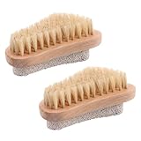 POPETPOP 2 Stück Fußbürsten mit Bimsstein Naturborsten und Holzgriff Ergonomisch Geformt für Hornhautentfernung Peeling und Fußmassage bei Trockener Haut