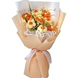 Zoegneer Gestrickter Blumenstrauß, handgewebt, Baumwollfaden, Hochzeitsdekoration mit LED-Schnur und grünen Blättern, langlebig, gehäkeltes Blumenarrangement für Zuhause, Büro oder Holi (blau)