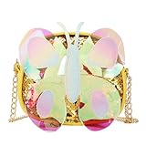 Hohopeti Schmetterlings Umhängetasche aus PU Schultertasche mit Kette Gelb für Mädchen