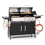 Klarstein Gasgrill für Camping Balkon Garten, mit 4 Brenner, 10900W Edelstahl, Outdoor, mit Seitenbrenner, Gas Grill Kombigrill für Propan & Kohle, mit Grillabdeckung