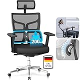 MELOKEA ReliefBack Max Bürostuhl 200KG, Ergonomischer Schreibtischstuhl 3-Stufen-Verriegelung, Dynamischer Lordosenstütze, 3D-Überbreit-Armlehnen, 2D-Kopfstütze, Große Menschen (165-205 cm)