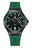 GLOCK Herren Solar Quarz Uhr | 42mm Gehäuse | Armbanduhr mit Schwarzem Edelstahlgehäuse | Schwarzem Zifferblatt | Grünem Silikonarmband | 10ATM | GW-19-4-22