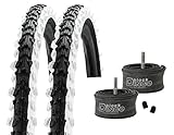 2 x Kenda MTB 20/24/26 Zoll Fahrradreifen Fahrradmantel 50-406/507/559 (20/24/26x1.95) inkl. Black Dingo Schläuche AV (20 Zoll (50-406), schwarz/weiß)