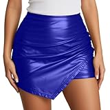 Damen Lederrock Stretch Figurbetont Minirock Gelber Rock Kunstlederrock mit Hoher Taille Business Bleistift Röcke Lack Leder Optik Disco Party Clubwear Figurbetont A-Linie Bleistiftröcke