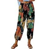 WUFANGBU Hose Damen Hosen Damen Bekleidung Damen Hosen Tasche Lose Kordel Zug Hohe Taille Retro-Print Bequem Elastisch XXL Schwarz