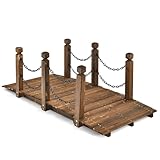 GOPLUS Holzbrücke aus Fichtenholz, 150 x 67cm x 55cm Teichbrücke bis 180 kg belastbar, Gartenbrücke mit Geländer & Ketten, Brücke für Garten Park & Hinterhof
