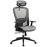 Aminiture Ergonomischer Bürostuhl, Schreibtischstuhl mit Verstellbarer Kopfstütze, Armlehnen, Lendenwirbelstütze, Chefsessel aus Mesh, Drehstuhl Wippfunktion, Rückenschonend, Bis 150kg/330LB Belastbar