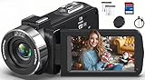Videokamera 4K Camcorder HD 80MP 30FPS mit IR Nachtsicht, 18X Digitalzoom Webcam Videokamera, 3,0-Zoll 270° Drehung Ausgestattet IPS Screen Vlogging Kamera für YouTube mit 2 Akkus, 32GB SD Karte