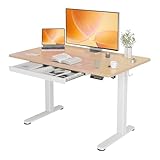 Morsut Höhenverstellbarer Schreibtisch mit Schublade 120x60 cm, Elektrischer Stehschreibtisch mit Kabelmanagement, Computertisch Sitz/steh mit Memory Funktion und Kollisionschutz, Beige