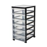 Iris Ohyama, A4 Schubladenbox, 6 Schreibtischschubladen Transparent 7L, mit Rädern, DC-360, für Büro, Wohnzimmer, Kinderzimmer, Kunststoff, Schwarz- B29 x T40 x H61.5 cm