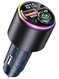 CIRYCASE Bluetooth Adapter Auto, Bluetooth 5.3 FM Transmitter Auto mit Typ C PD 30W & QC3.0 18W USB, Auto Ladegerät Zigarettenanzünder für Musik, Freisprecheinrichtung, 7 Farben LED Lichtdesign