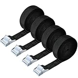 URAQT Spanngurt Befestigungsgurt, 4 Stück 150kg 6 Meters Ratschenspanngurt Breite 20mm Zurrgurt, Verstellbare Befestigungsriemen mit Klemmschloss für Transport, Fracht, Gepäck, Camping - Schwarz