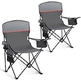HIGH POINT SPORTS 2er Set Klappstuhl Campingstuhl Faltstuhl Komfortable Anglerstuhl mit Getränkehalter & Kühlfach, bis 120Kg Belastbar, Anglersessel klappbar Gartenstuhl Faltstuhl Relaxsessel, Gray