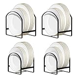 4 Stück Küchen-Tellerhalter für Schrank, platzsparend, Geschirrteller, Aufbewahrungsregal, aufrechtes Abtropfgestell, Metall-Tellerständer für Schrank und Arbeitsplatte, 2 x groß, 2 x klein, schwarz