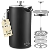 SILBERTHAL French Press Thermo 1 Liter - Kaffeebereiter Edelstahl - Doppelwandig isolierte Kaffeepresse für Outdoor - Kaffeekanne zum Verschenken