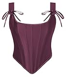 SCARLET DARKNESS Damen Mittelalter Pailletten Korsett Oberteile Lace-up Trachtenmieder Vampir Kostüme für Halloween Costume Dunkelrot 38
