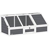 PawHut Schildkrötenhaus aus Holz, Schildkrötengehege mit Zwei Haupthäusern, aufklappbarem Oberseite, Verschlüssel, Outdoor Reptilienkäfig für Kleintiere, Kaninchen 120 x 55 x 50 cm, Hellgrau