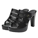 SHERCHPRY Damen Sandalen Sommer High Heels mit Netz und Grobem Absatz Atmungsaktiv Modisch Bequeme Plateausandaletten in Schwarz für Outdoor und Alltag