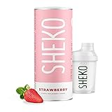 SHEKO Erdbeere Mahlzeitersatz Shake + Shaker - 25 Shakes pro Dose - Proteinreich, Glutenfrei & Natürlicher Geschmack - Diät Shakes zum Abnehmen