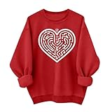 Generisch 2026 Neue Valentinstag Langarm Sweatshirts für Frauen Damen Langarm Kapuze Rundhals Hoodie Damen Pullover Sweatshirt Herz Print Pullover lässiger Kapuzenpullover Chic Valentinstag