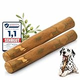 PetLove Olivenholz für Hunde mit Lachsöl • Kauholz als Hundespielzeug • Imprägnierter Kaustab • Lange Beschäftigung, Zahnpflege & Kauspaß • Größe: S (60-99g) • Für Welpen • 2er Pack