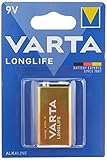 VARTA 10510122 - Longlife 9V Block 6LR61 Batterie Alkaline E-Block Batterien, Kapazität 565 mAh - ideal für Feuermelder, Rauchmelder und Stimmgerät