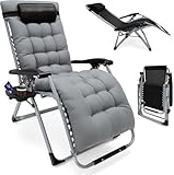 Garten Liegestuhl Klappbar,Sonnenliege Klappbar, Liegestuhl, Extra groß Gartenliege,Extra Breit 72cm Klappbare Gartenliege, für Patio-Garten-Strand-Pool, mit Kissen-Unterstützung 200kg (Hellgrau)