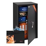 Brihard Business XXL Tresor mit Schlüssel 73x40x36cm & Feuerfeste Dokumententasche A4, 102L Großer Stahl Safe für Zuhause oder Büro mit 3 Höhenverstellbaren Ablagen, für Laptop, Geld & A4 Dokumente