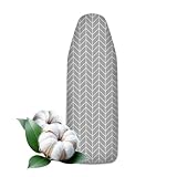 VELLUSTRA Bügelbrettbezug, 145 x 55 cm, Baumwoll Dick Polsterung mit Gummizug, Klettverschlüsse, Schneller Bügeln, für Dampfbügelstation und Dampfbügeleisen, Bügeltischbezug L, Grau