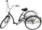 XWJBDF 26-Zoll-Dreirad, Für Erwachsene, Citybike, 3 Gänge, 3 Räder, Mit Korb, Verstellbare Sitzhöhe, Tragfähigkeit 120 Kg, Schwarze Farbe