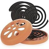 com-four® 6X Anti-Mücken-Spirale mit 1x Terrakotta-Behälter - Mückenkreisel mit Zitronenduft und Räucherspiralenhalter aus Ton - Moskitokringel-Halter - Outdoor Räuchertopf (1x Topf + 6X Spirale)