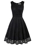 GRACE KARIN Retro Kleid Damen 50s Kleider Knielang v Ausschnitt Kleid schwarz Petticoat Kleid CL645-1 M