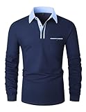 VMSUCIJ Herren Poloshirt Langarm Baumwolle Outdoor Casual Polo Tops Regular Golf T-Shirts,Blau 43,XL