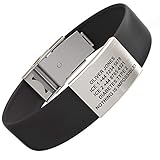 Djuva Beat Notfallarmband. Silikon Armband mit Edelstahl Schloss und Personalisiertes Laser Gravur, Personalisierter schmuck, Geschenke für Männer, Damen, Senioren, Kinder, Herrenarmband - Schwarz