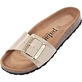 Palado Damen Pantoletten Malta EGS Lack - Made in EU - Sandalen mit Natur Kork-Fussbett - mit Sohle aus feinstem Veloursleder Beige UK7 - EU40