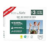 Eco by Naty Baby Öko Windeln - umweltfreundliche Premium-Bio Windeln aus pflanzenbasierten Materialien, ideal für empfindliche Babyhaut (Größe 3 - 180 Stück) - MONATSBOX