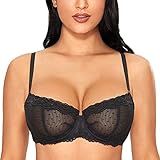 DOBREVA Balconette BH Damen mit Bügel Push Up Dirndl Spitze BHS Sexy Grosse Grössen Ungefüttert Schwarz#New Spitze 95D