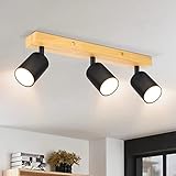 Ketom Deckenstrahler LED Schwarz - Deckenlampe Strahler Holz - Deckenstrahler 3 Flammig - LED Deckenleuchte Schwenkbar - GU10 Deckenlampe Spot - Modern Deckenlampe Spotbalken für Küche, Wohnzimmer