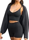 SOFIA'S CHOICE Damen Bolero Shrug Cropped Sweatshirts Workout Hoodies Rave Concert Langarm Top, Dunkel_Grau, S