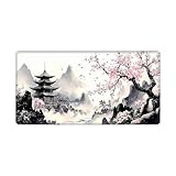 Mauspad mit Chines Ische Tuschemalerei Muster (80 × 40 CM), Gaming Tastatur Matte, Rutschfeste Gummibasis, Genähte Kanten Mauspad, Großer Erweiterter Schreibtisch Schutz Für Home Office