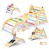 7-in-1 Klettergerüst Set, Montessori Indoor Spielset mit Bogen, Rampe und Kletterdreieck, Holz-Dreieckset für Baby-Innenspielplatz für Kinder, Spielplatz-Klettertoys für Kleinkinder (Regenbogenfarben)