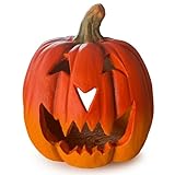 XXL Kürbis-Laterne als LED Halloween-Deko Set in 25x26 cm - Großer Keramik Jack-O-Lantern als Outdoor Grusel-Deko - Kürbis-Deko als innen Herbst-Deko und Draußen Garten-Deko
