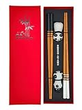 Sushi Essstäbchen Set Panda 2 Paar inklusive Keramik-Unterleger Premium Holz Nachhaltig Japanisch Chinesisch Koreanisch Taiwanesisch
