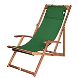 Casaria® Sonnenliege Holz Wetterfest Klappbar Verstellbar 160kg Belastbar Armlehne Nackenkissen Garten Balkon Liegestuhl Akazie 94x94x60cm Grün