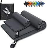 HiiPeak Mikrofaser Handtuch 2 Stück (160cmx80cm + 80cmx40cm) microfaser handtücher Fitness Handtuch Schnelltrocknend saugfähiges Sporthandtuch Fitnessstudio Schwimm und Gym Handtuch (Dunkelgrau)