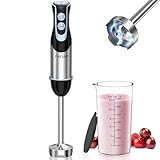 FRESKO Stabmixer,1000W pürierstab mit 12 Geschwindigkeitsstufen, TURBO-Taste, 700ml Becher mit Deckel, Edelstahl, für Soße, Suppe, Babynahrung