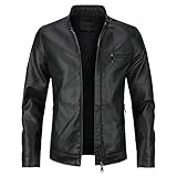 Sliktaa Herren Jacke aus Kunstleder mit Stehkragen Übergangsoberteil Lässig Motorrad Piloten Reißverschluss Casual Klassisch Lederjacke(Schwarz 5 L)